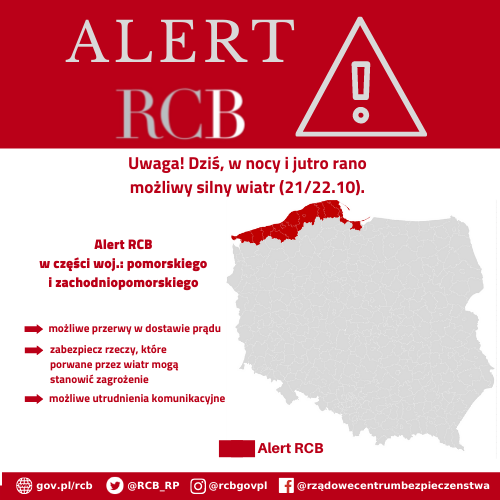 Alert RCB dla dwóch województw przed silnym wiatrempng