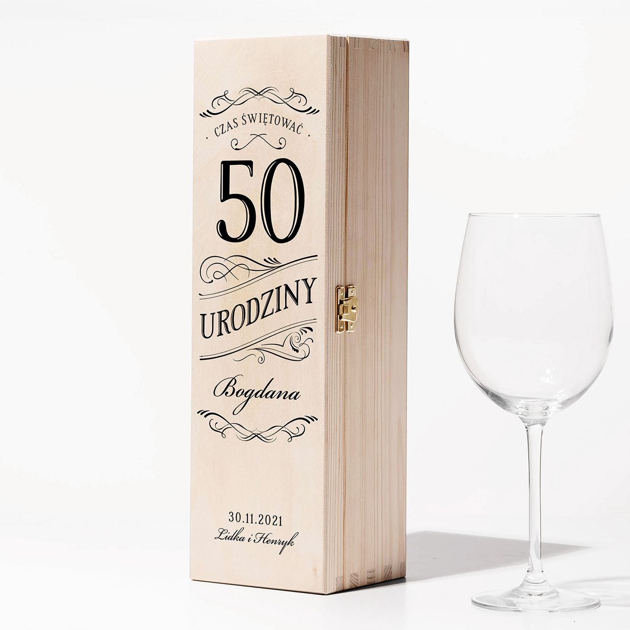 Skrzynka na wino na 50 urodziny CZAS ŚWIĘTOWAĆ