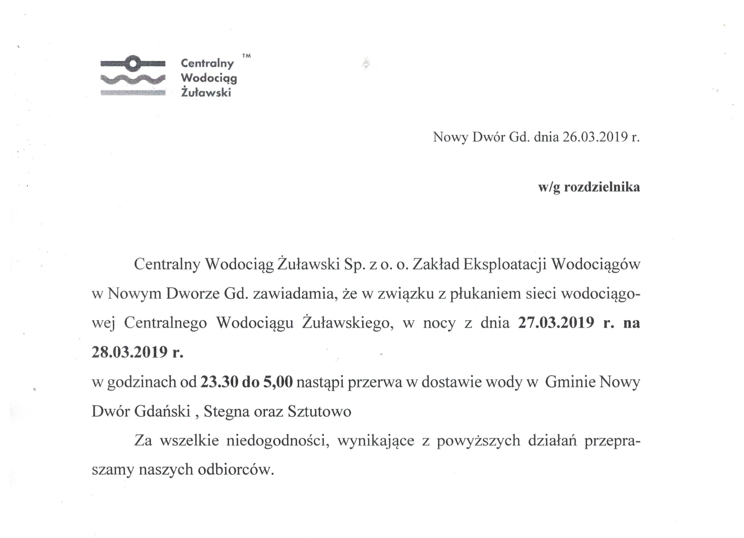 przerwa w dostawie wody