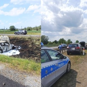 Kolizja pięciu pojazdów na S7 pod Kmiecinem. Jeden samochód stanął w ogniu