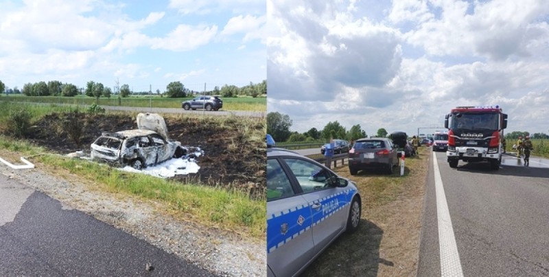 Kolizja pięciu pojazdów na S7 pod Kmiecinem. Jeden samochód stanął w ogniu