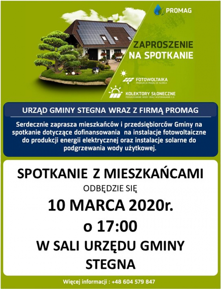 Stegna. Instalacje fotowoltaiczna-spotkanie informacyjne dla mieszkańców.