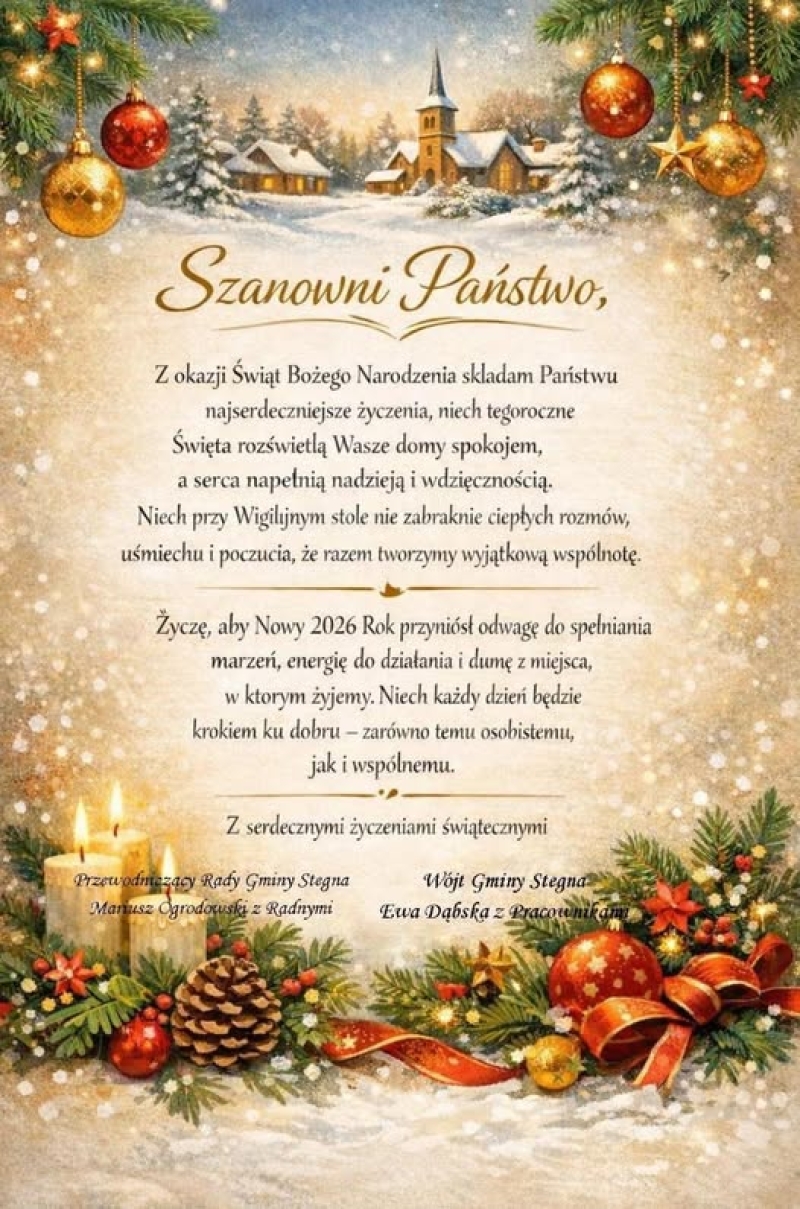 Świąteczne życzenia od władz Gminy Stegna