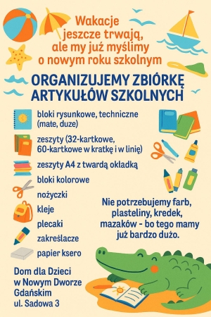 Zbiórka szkolna Domu dla Dzieci w Nowym Dworze Gdańskim – pomóż!