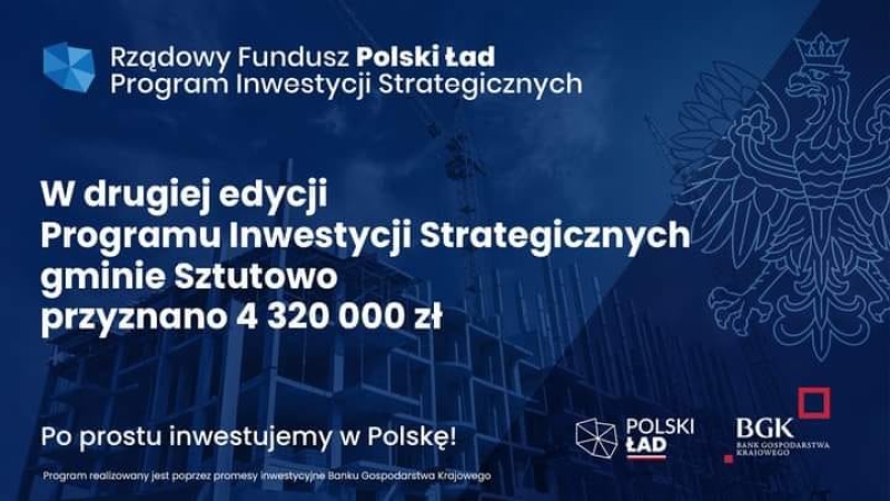 Gmina Sztutowo pozyskała środki finansowe na kolejne inwestycje. 