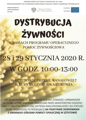 Informacja dot. terminów wydawania żywności w miesiącu styczniu 2020 r. w Gminie Sztutowo.