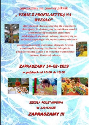 Ferie z profilaktyką na wesoło. Zimowy piknik w Szkole Podstawowej w Jantarze.