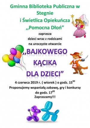 Stegna. Otworzą &quot;Bajkowy kącik dla dzieci&quot; w bibliotece.