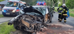 Nietrzeźwy kierowca BMW uderzył w drzewo.