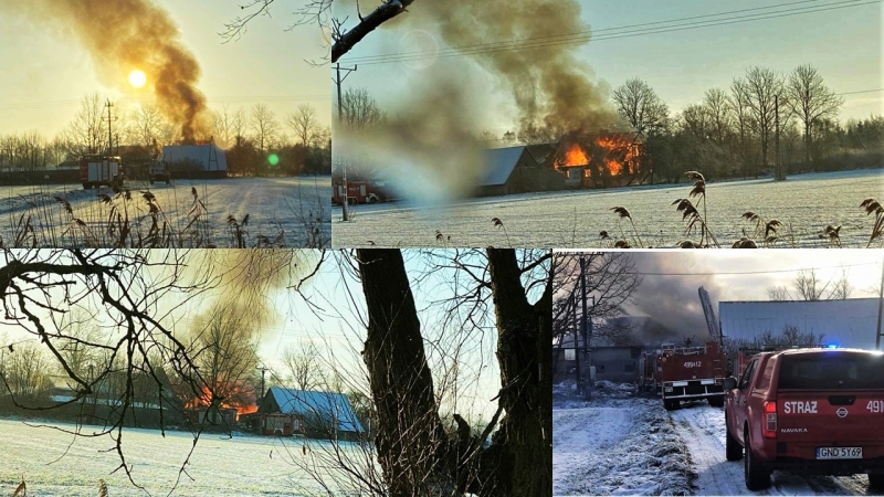 Pożar pustostanu w Rybinie. W akcji brało udział 7 zastępów.